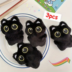 3pcs Soft Cat Plush Toy with Yellow Eyes Mixed Colors Small Pendant Pillow