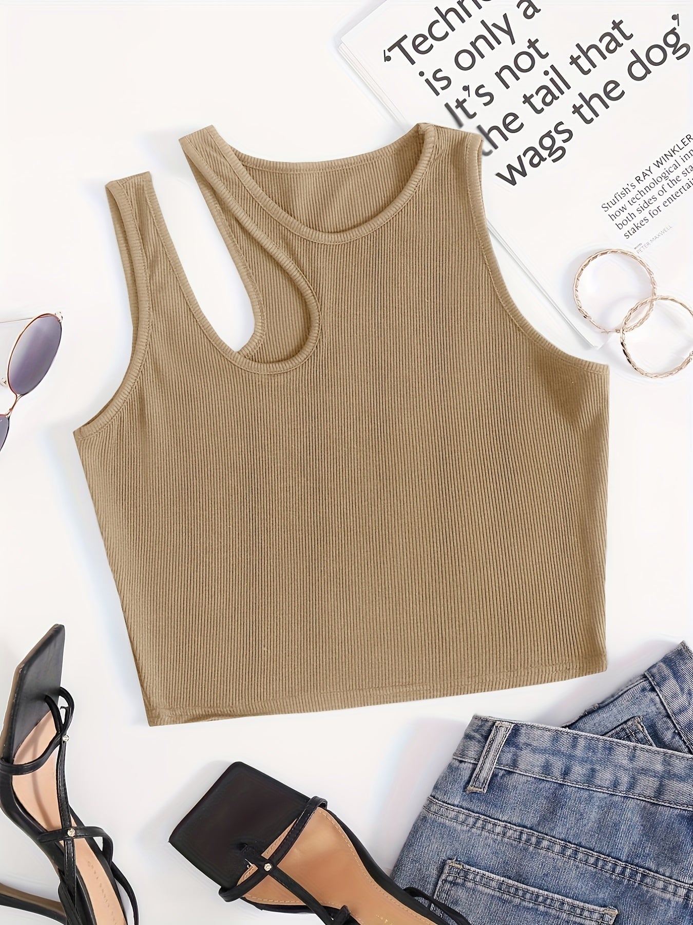 Sexy Sleeveless Tank Top Asymmetrical Neck for Summer