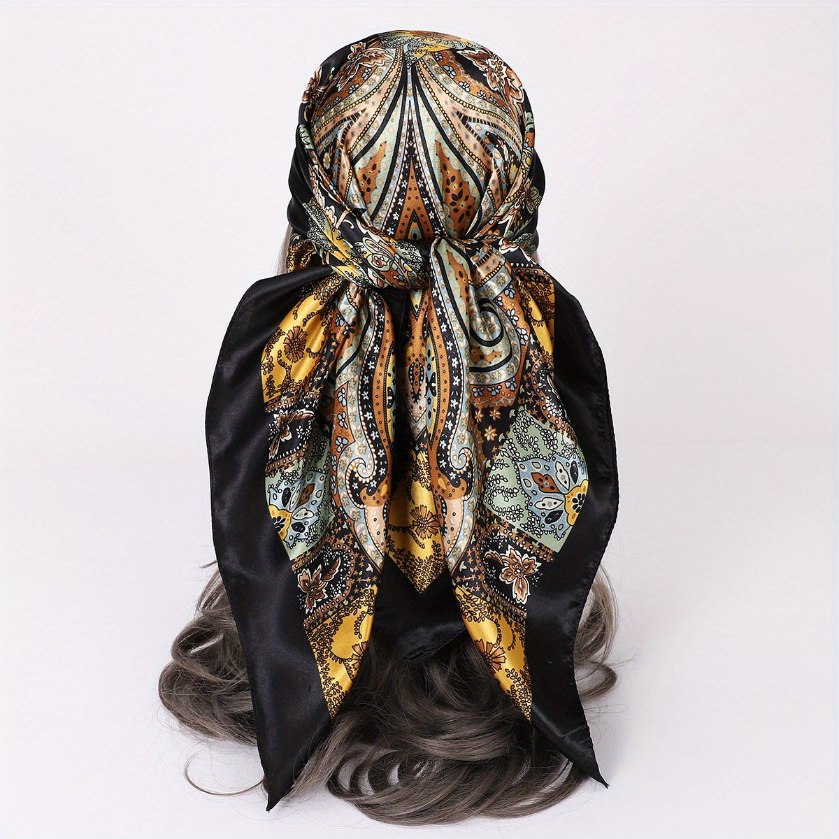 Vintage Paisley Print Square Scarf Silk Satin Bandana