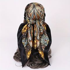 Vintage Paisley Print Square Scarf Silk Satin Bandana