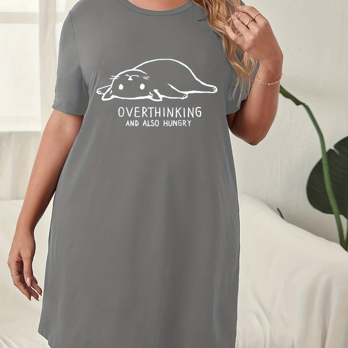 Women's Plus Cat & Letter Print Sleep Dress