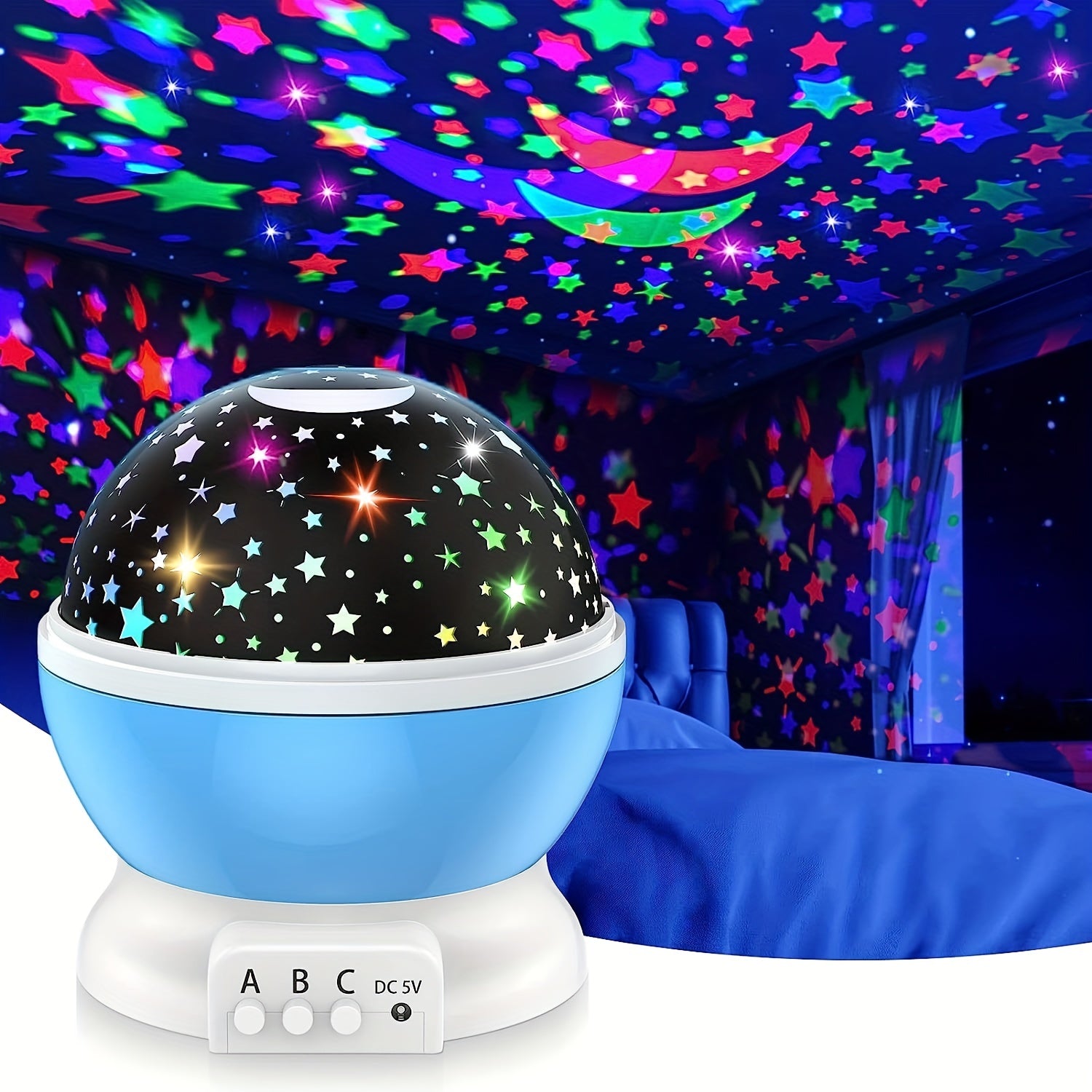 Kids Star Projector Night Light w/ Adjustable Colors & Timer Baby Moon Star Lamp