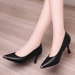 Metal Pointed Toe Kitten Heels Soft Leather Stiletto Pumps