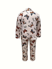  Butterfly Print Long Sleeve Pajama Set