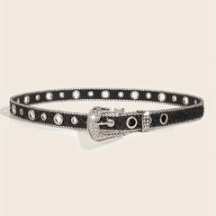 Glitter Sparkling Rhinestone Belt Y2K PU Belt Hip Hop Decorative Belt