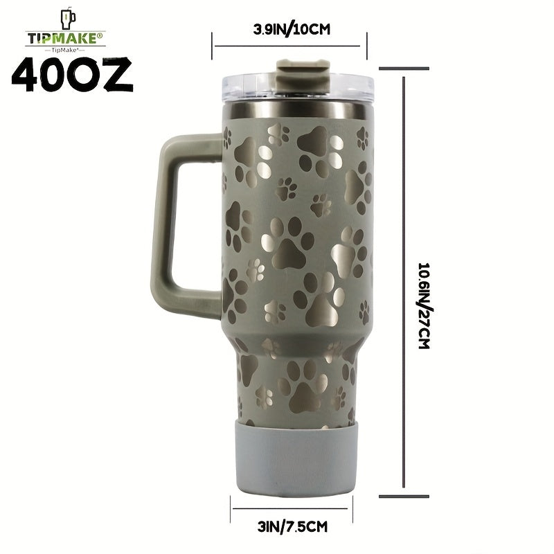 40oz Double Layer Cat Claw Water Bottle with Handle & Straw