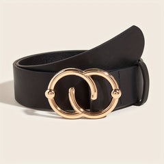 Double Circle Buckle Belt PU Leather Belt For Women