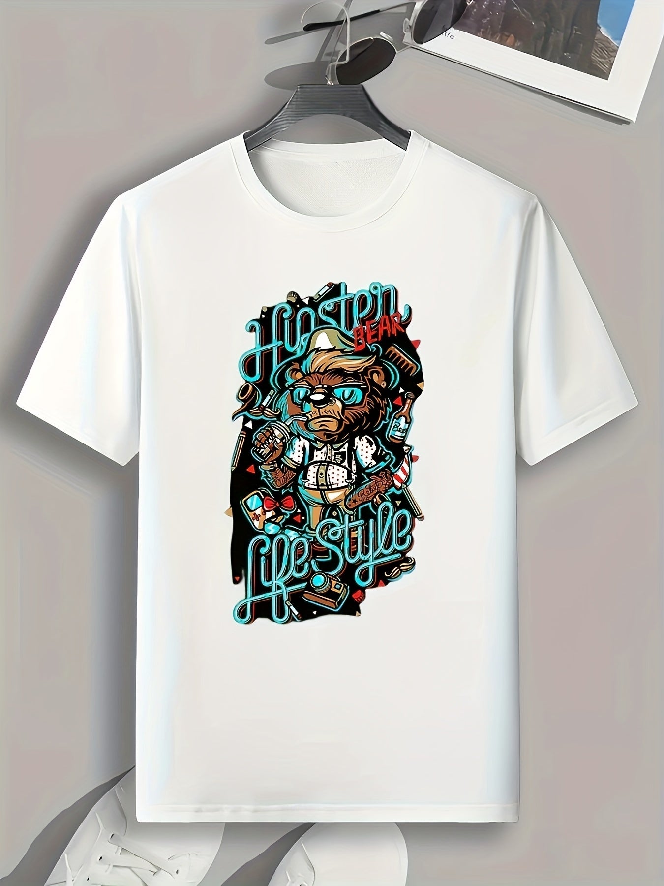 Bear Life Style Print Men's Graphic T shirt Casual Comfy Tees For Summer