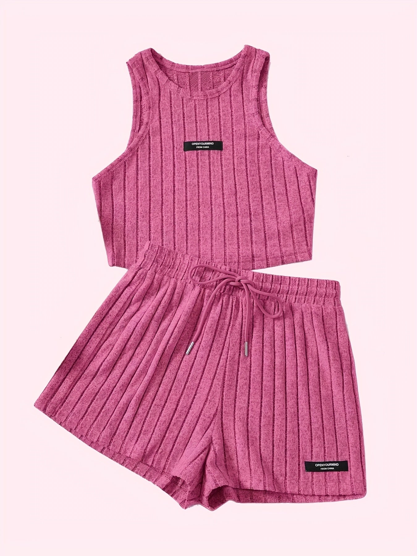 Ribbed Two Piece Set Tank Top & Drawstring Shorts