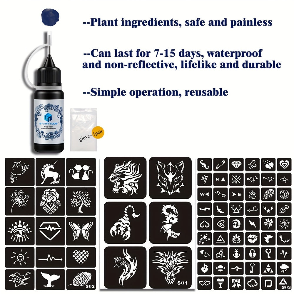 Hollow Tattoo Stencils Set with Transparent Juice Dyeing Paste