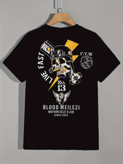 Skull Pattern Print Men's Short Sleeve Comfy T-shirt Graphic Tee