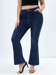  Solid Button Fly High Rise Flared Leg Jeans