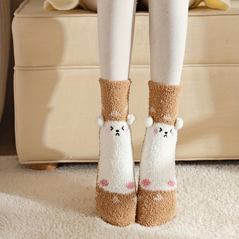 8 Pairs Cartoon Animal Print Fuzzy Warm Socks Women's Stockings