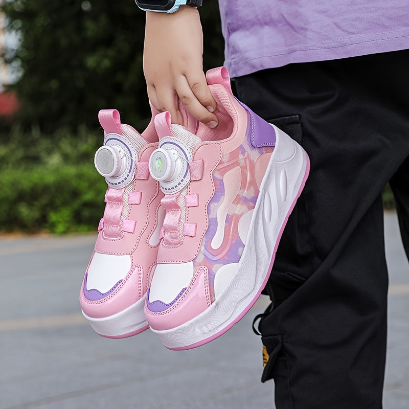 Girl's Mesh Roller Shoes, Rotating Buckle, Comfy, Detachable Wheel Skate
