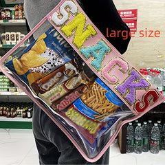 Chenille Letter Patch PVC Pouch Zipper Transparent Travel Cosmetic Bag