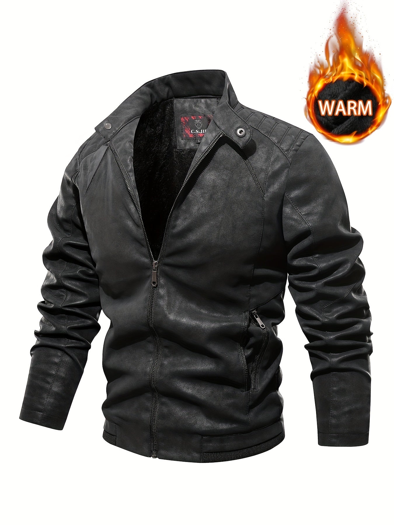 Men's Soft Shell PU Leather Jacket Windproof Waterproof