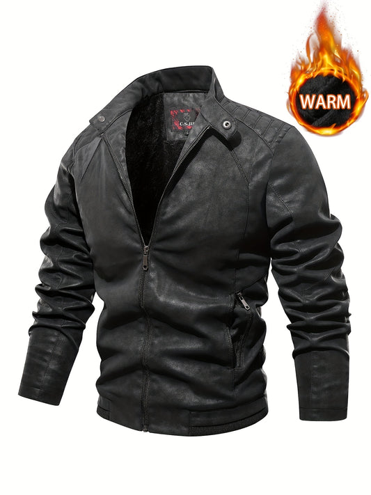 Men's Soft Shell PU Leather Jacket Windproof Waterproof