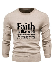 FAITH Retro Style Print Sweater Men's Casual Crew Neck Pullover