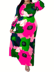 Floral Print Lantern Sleeve Maxi Dress With Belt