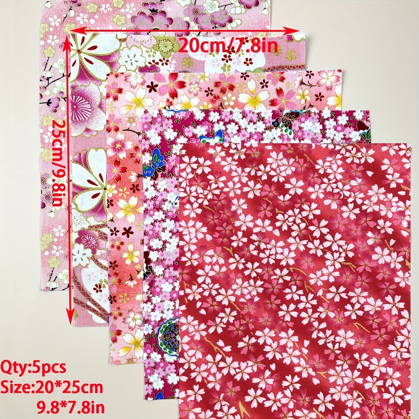 5pcs Japanese Print Cotton Quilting Fabric Bundle DIY Sewing Cloth Accessories