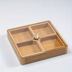 Bamboo Divided Serving Tray With Lid & Removable Dividers