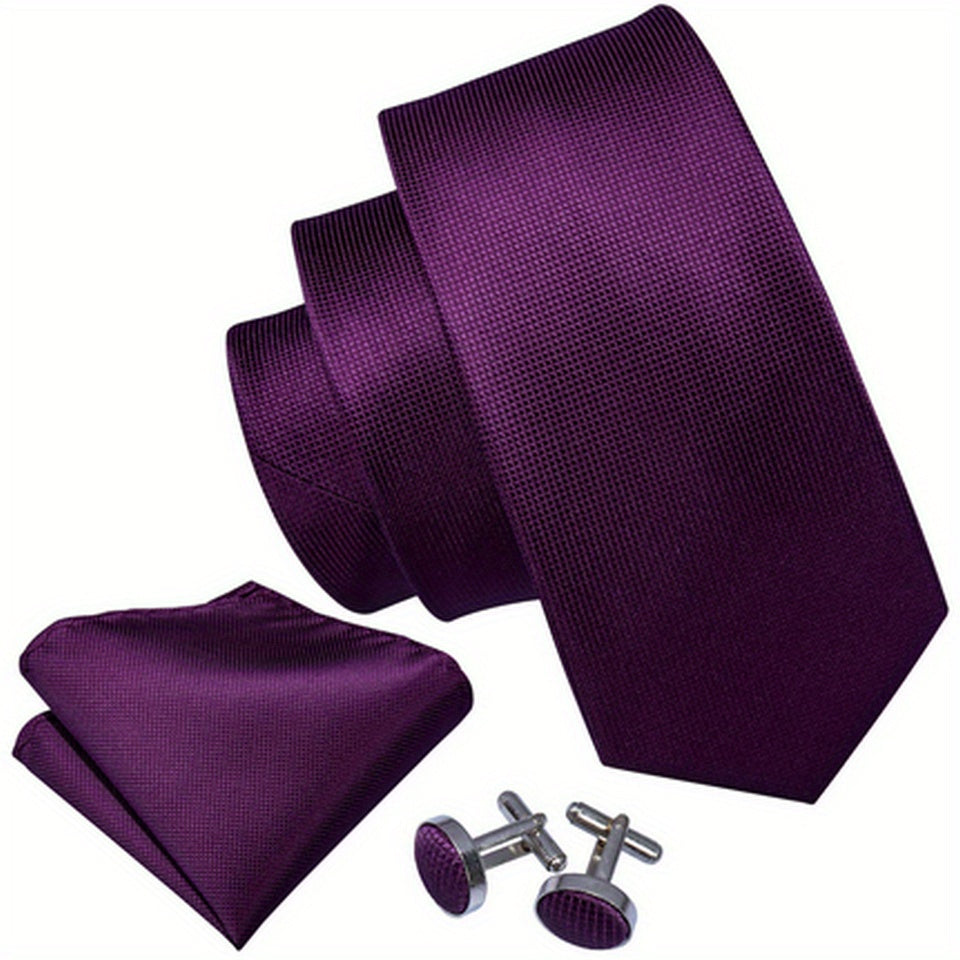 Men's Floral Solid Necktie Set with Handkerchief Clip