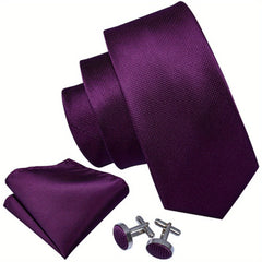 Men's Floral Solid Necktie Set with Handkerchief Clip