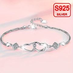 Festive Heart Bracelet 925 Sterling Silver Hypoallergenic with Zirconia Accents