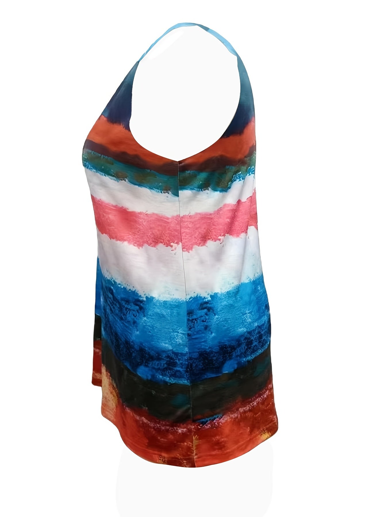  Stripe Print Round Neck Tank Top