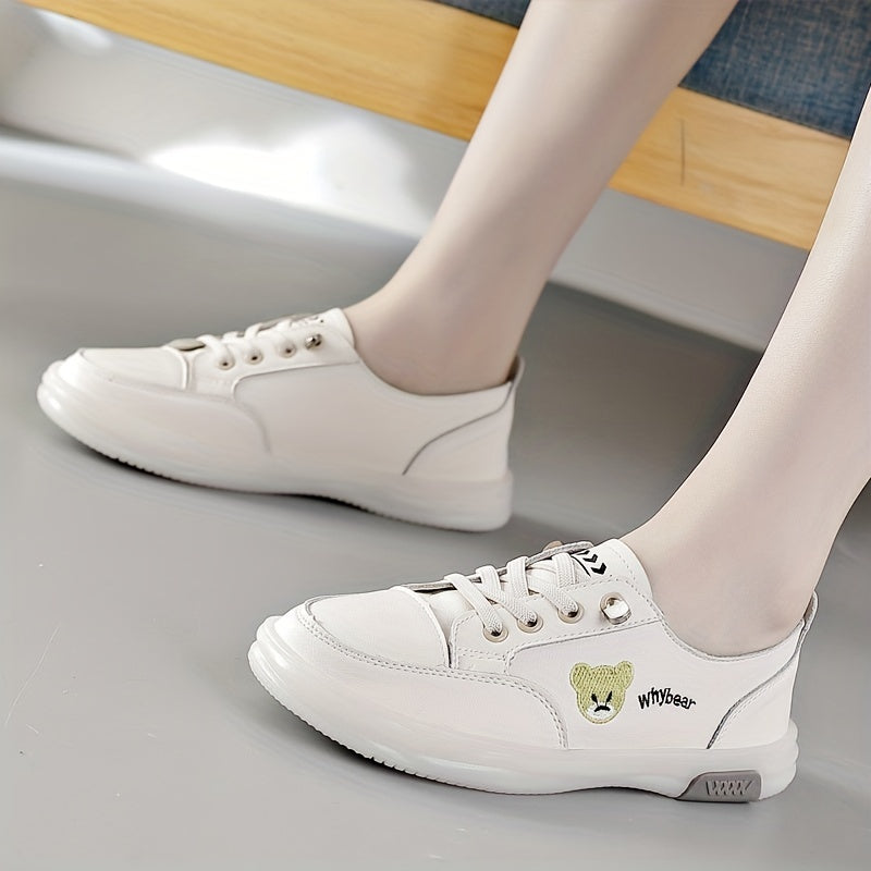 Women's Bear Pattern Flat Sneakers Lace Up Low Top Shoes
