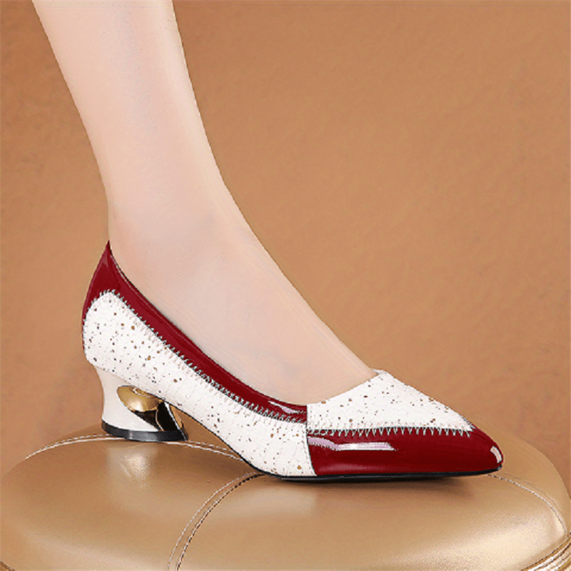 Women's Chunky Heels Pointed Toe Geometric Pattern Pumps