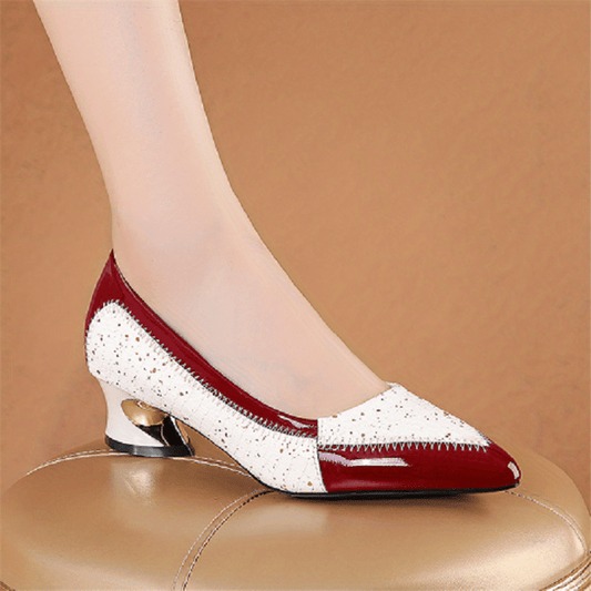 Women's Chunky Heels Pointed Toe Geometric Pattern Pumps