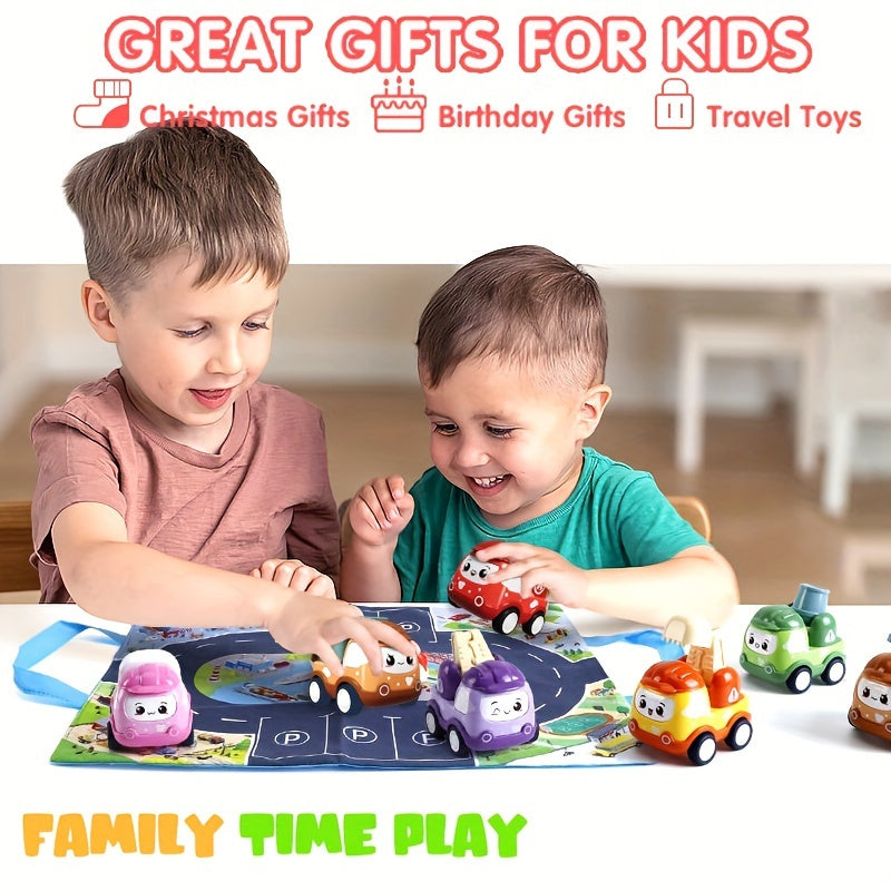 Toddler Mini Car Toy For Boys Girls - 6 Pcs Construction Vehicles with Play Mat
