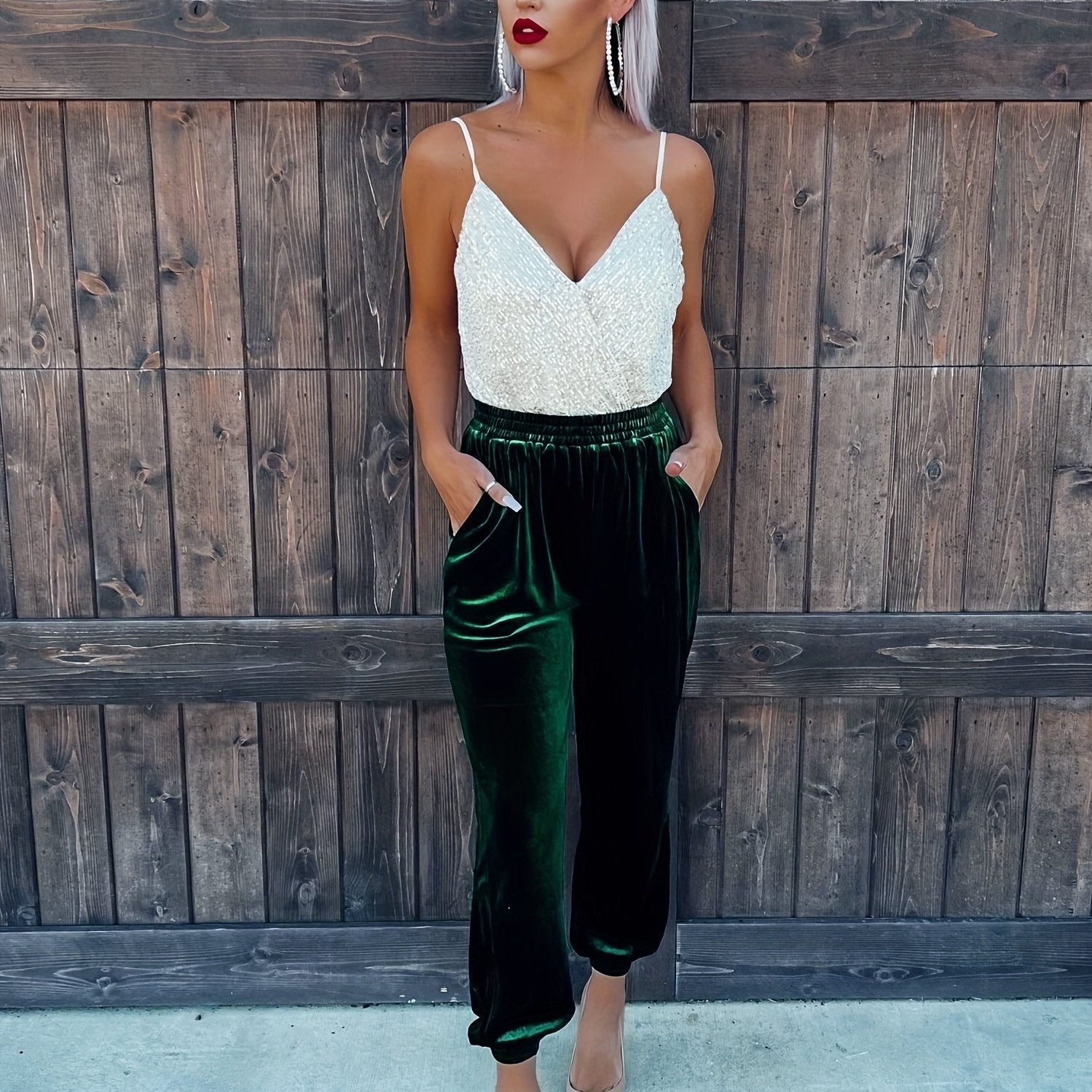  Velvet High Rise Jogger Trousers With Pockets