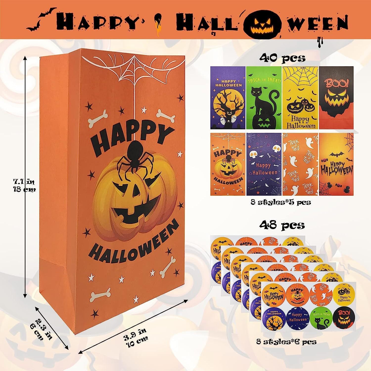 40 Pcs Halloween Paper Bags & Stickers for Candy Storage