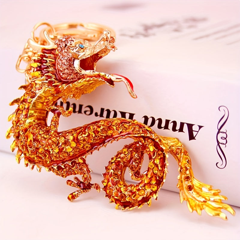 Chinese Zodiac Dragon Keychain Golden Dragon Key Ring Metal Pendant Year's Gift