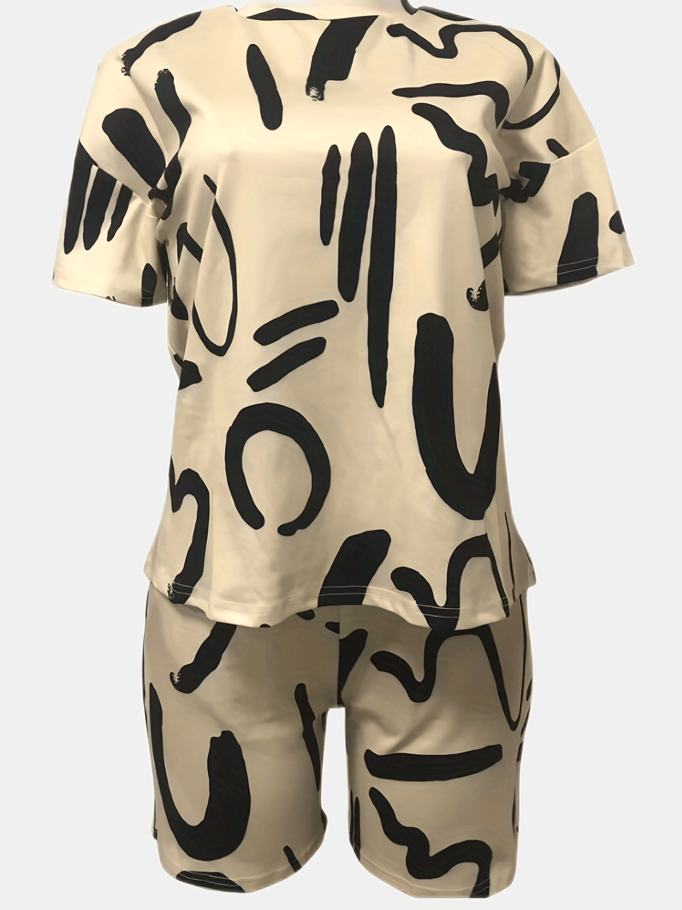 Casual Printed Two piece Set Crew Neck Short Sleeve Tops & Comfy Shorts