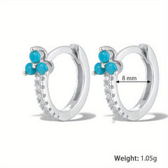 Turquoise Flower Hoop Cuff Earrings S925 Silver for Sensitive Ears