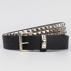Pyramid Men's Belt - Genuine Leather Black Dress Belt with Silver Buckle