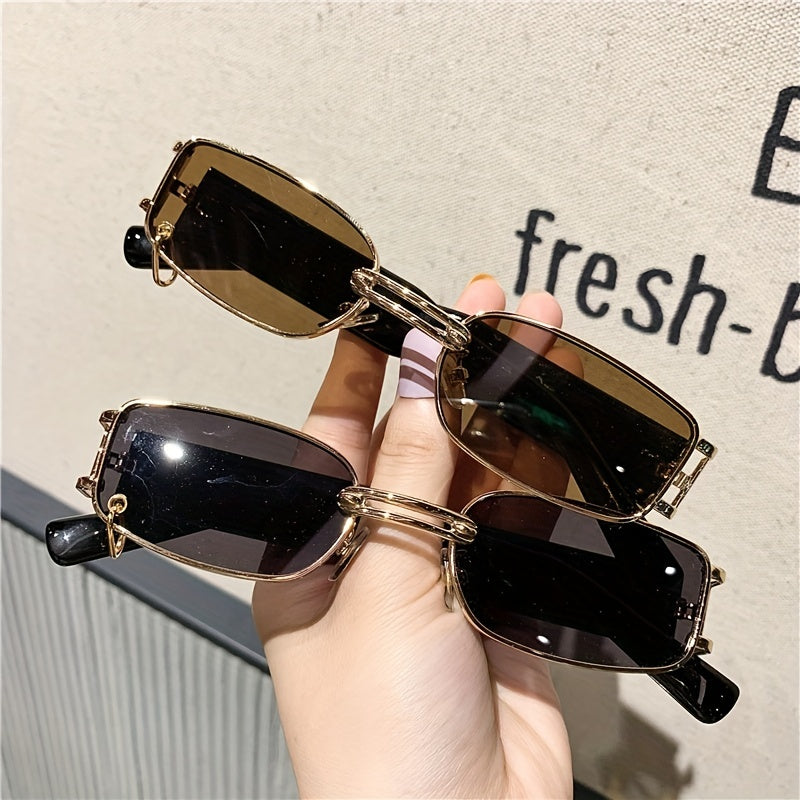 Y2K Rectangle Frame Sunglasses Metal Ring Decor Glasses Vacation UV400