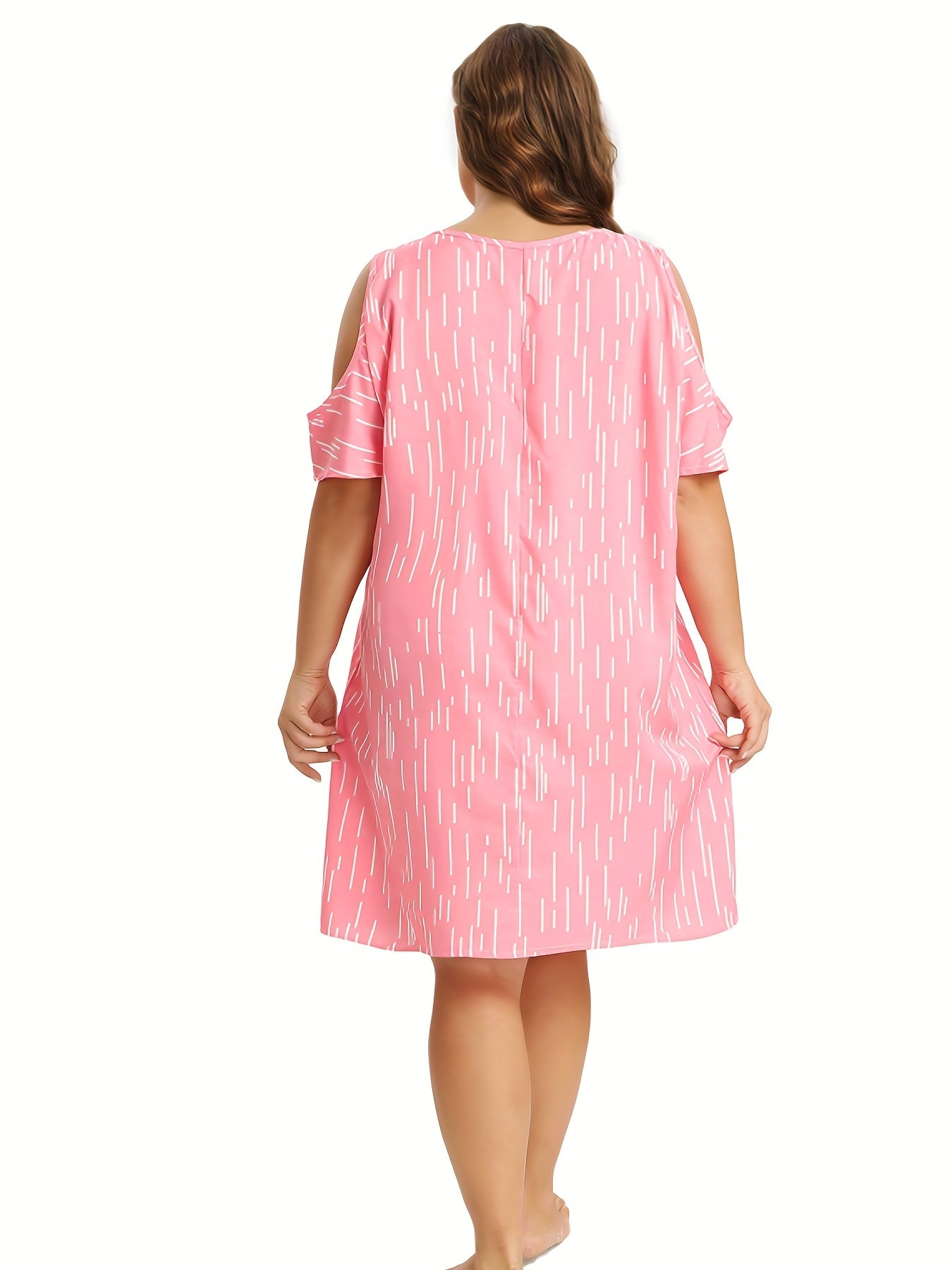  Striped Cold Shoulder Round Neck Nightdress