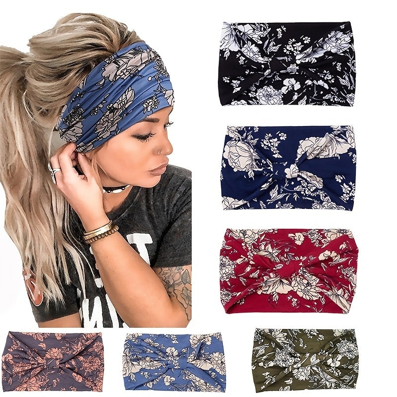 Boho Wide Knot Hair Scarf Floral Printed Headband