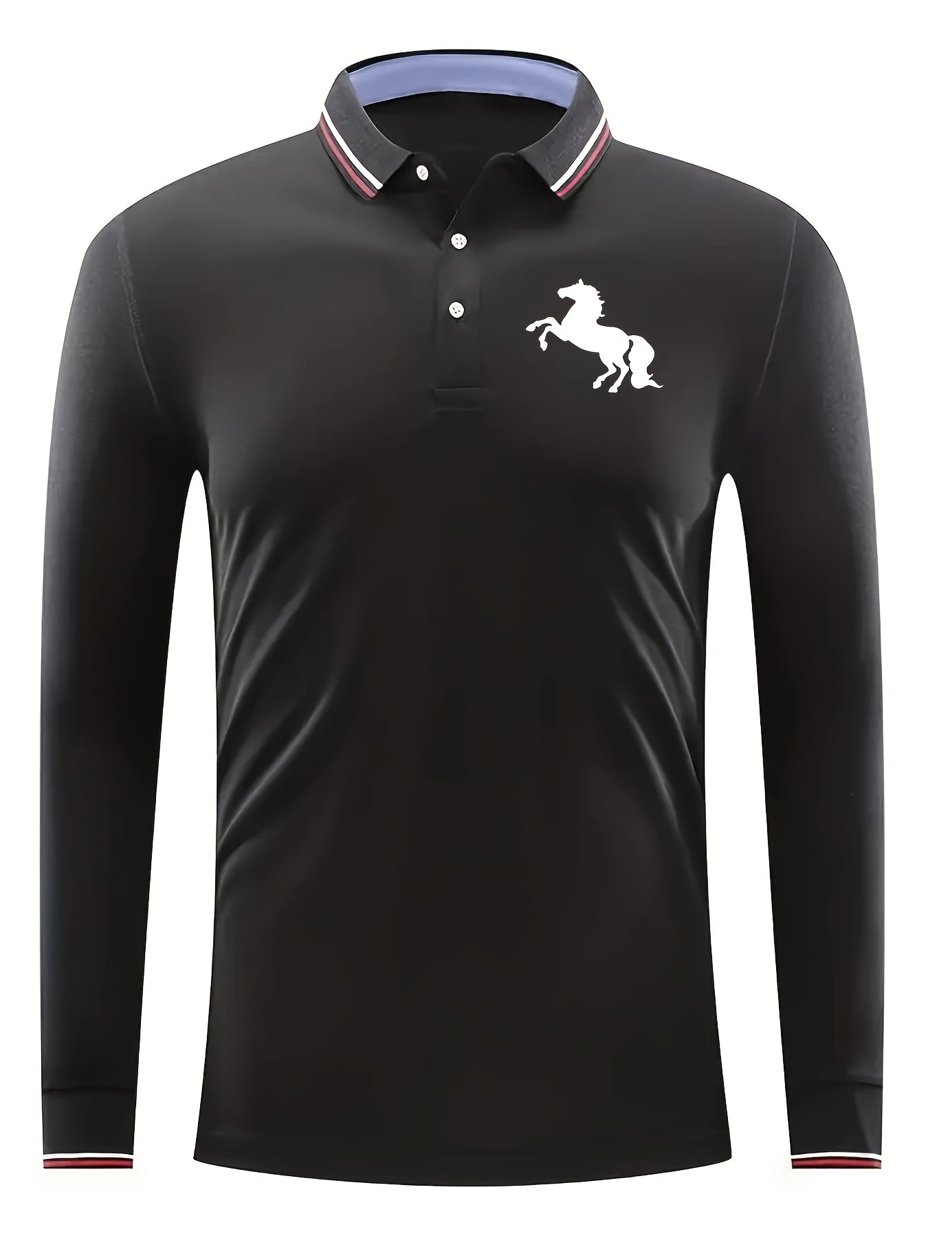 Men's Horse Pattern Long Sleeve Polo Shirt