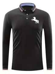 Men's Horse Pattern Long Sleeve Polo Shirt