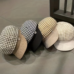 Women's Adjustable Houndstooth Newsboy Hat Lightweight Beret Cap