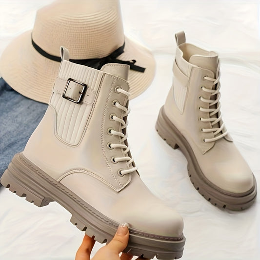 Women's Velvet Combat Boots Lace Up Round Toe High Platform