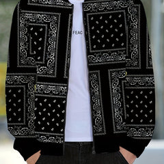 Men's Casual Paisley Pattern Soft shell Jacket Baseball Collar Varsity Jacket