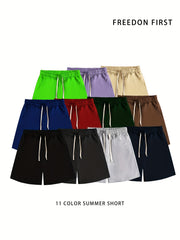 Classic Comfy Men's Shorts Solid Color Elastic Waist Drawstring Summer