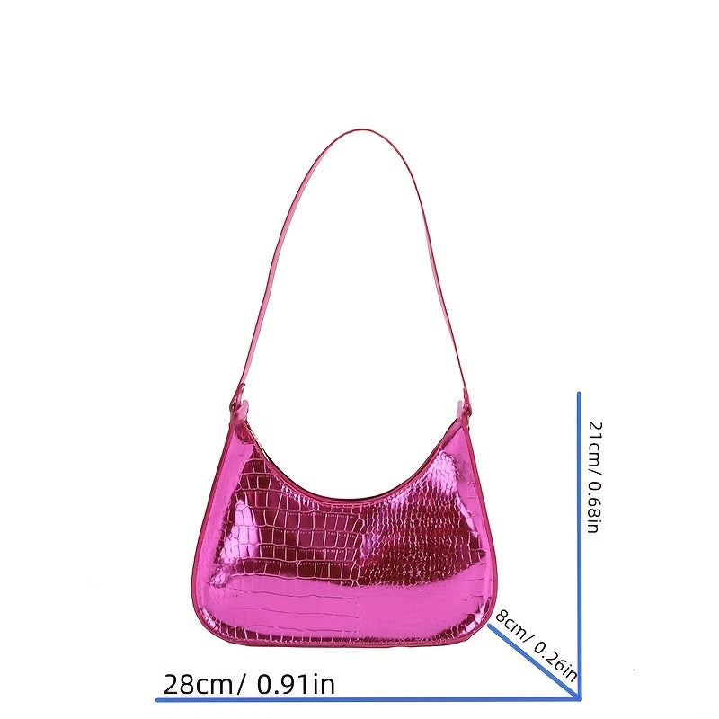 Crocodile Embossed Baguette Shoulder Bag Zipper Armpit Bag