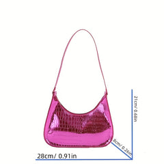Crocodile Embossed Baguette Shoulder Bag Zipper Armpit Bag